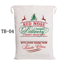 Load image into Gallery viewer, Wholesale 38 Styles Santa Sacks 20pcs/lot Christmas Santa Bag Red Strip Candy Cane Drawstring Gift Bag Canvas Cotton Santa Claus