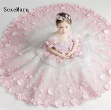Load image into Gallery viewer, Flower Girls Dresses Petal Ruffle Tulle 3D Flowers Children Prom Dresses Embroidered Girls Birthday Party Gown Christmas Dresses