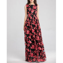Load image into Gallery viewer, 2019 women clothes red dress for christmas party voile embroidered floral dress slash neck floor length long ball gown dresses