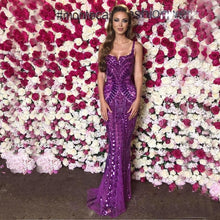 Load image into Gallery viewer, Elegant Purple Sequin Dress High Quality Fashion Sexy Spaghetti Strap Party Dress Women Christmas Dress Vestidos Wholesale 2019
