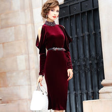 Load image into Gallery viewer, Office Nail bead dress 2019 new Superior quality autumn Women Christmas Party Dress Plus Size winter velvet Package hip dresses