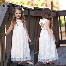 Load image into Gallery viewer, White Lace Keyhole Back Flower Girl Dresses for Wedding Applique Floor Length Girls Birthday Gown Christmas Dress Size 2-16 Year