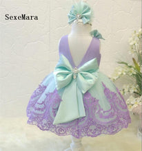 Load image into Gallery viewer, Real Pictures O Neck Baby Girls First Birthday Dress Purple Lace Knee Length Little Princess Christmas Dress Party Gown with Bow