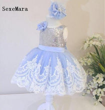 Load image into Gallery viewer, Real Pictures O Neck Baby Girls First Birthday Dress Purple Lace Knee Length Little Princess Christmas Dress Party Gown with Bow