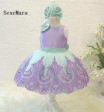 Load image into Gallery viewer, Real Pictures O Neck Baby Girls First Birthday Dress Purple Lace Knee Length Little Princess Christmas Dress Party Gown with Bow