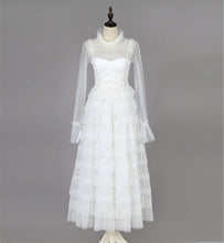 Load image into Gallery viewer, High Quality White Gown Long Party Dress 2018 Women See Though Long Sleeve Floor-length Lace Cake Mesh Christmas Dress Robe Pull