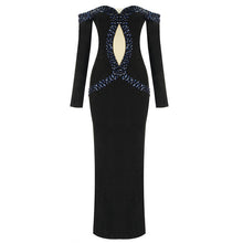 Load image into Gallery viewer, 2019 Autumn New Ladies Black Beaded Long-Sleeved Strapless Split Bandage Dress Bodycon Club Party Christmas Long Dress Vestidos