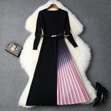 Load image into Gallery viewer, 2019 NEW Christmas Elastic Pleated dress Vintage sweater dresses knitting Splicing autumn full sleeve Women Winter Party Dress