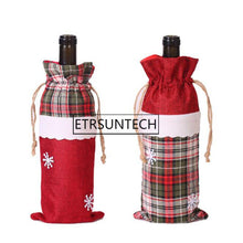 Load image into Gallery viewer, 100pcs Plaid Christmas Wine Bottle Cover Xmas Party Decoration Christmas Drawstring Gift Bag Champagne Red Wine Bottle Holder