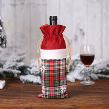 Load image into Gallery viewer, 100pcs Plaid Christmas Wine Bottle Cover Xmas Party Decoration Christmas Drawstring Gift Bag Champagne Red Wine Bottle Holder