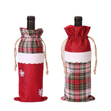 Load image into Gallery viewer, 100pcs Plaid Christmas Wine Bottle Cover Xmas Party Decoration Christmas Drawstring Gift Bag Champagne Red Wine Bottle Holder