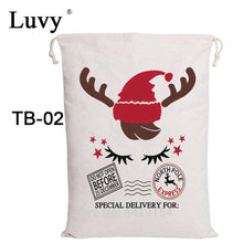 Load image into Gallery viewer, Luvy Christmas Gift Bag Santa Sacks 50pcs Handmade Drawstring Canvas Candy Bag Santa Claus Party Christmas Kids Bag Decoration
