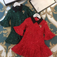 Load image into Gallery viewer, UN651 Fashion Bow Plaid Brand Princess Baby Girl Christmas Dress Fall Party Wedding Kid Dress For Girl Thanksgiving Baby Clothes