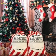 Load image into Gallery viewer, 50pcs/lot Santa Sacks Red Stripe Christmas Santa Bag Large Cotton Canvas Gift Holders Drawstring Candy Cane Bag Personalized