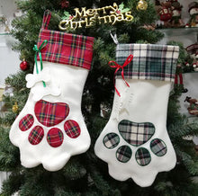 Load image into Gallery viewer, Christmas Gift Bag Pet Dog Paw Stockings Animal Plaid Xmas Tree Decoration Socks Candy Bags Hanging Ornament  SN1909