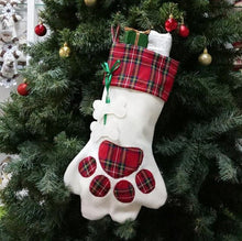 Load image into Gallery viewer, Christmas Gift Bag Pet Dog Paw Stockings Animal Plaid Xmas Tree Decoration Socks Candy Bags Hanging Ornament  SN1909