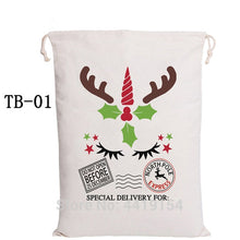 Load image into Gallery viewer, 50pcs/lot 45 Style Christmas Gift Bag Large Canvas Santa Sack Color Elk Organic Heavy Canvas Drawstring Candy Cane Red Strip Bag