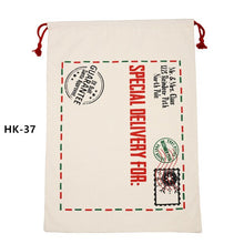 Load image into Gallery viewer, 50pcs/lot 45 Style Christmas Gift Bag Large Canvas Santa Sack Color Elk Organic Heavy Canvas Drawstring Candy Cane Red Strip Bag