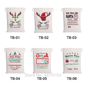 10pcs/lot Santa Sacks Canvas Candy Cane Bag Large Christmas Gift Bag Red Stripe Drawstring Bag Christmas Supplies Handmade