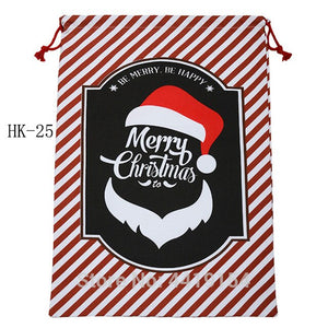 10pcs/lot Santa Sacks Canvas Candy Cane Bag Large Christmas Gift Bag Red Stripe Drawstring Bag Christmas Supplies Handmade