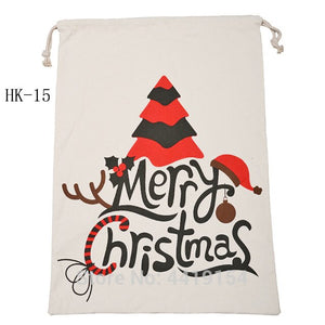 10pcs/lot Santa Sacks Canvas Candy Cane Bag Large Christmas Gift Bag Red Stripe Drawstring Bag Christmas Supplies Handmade