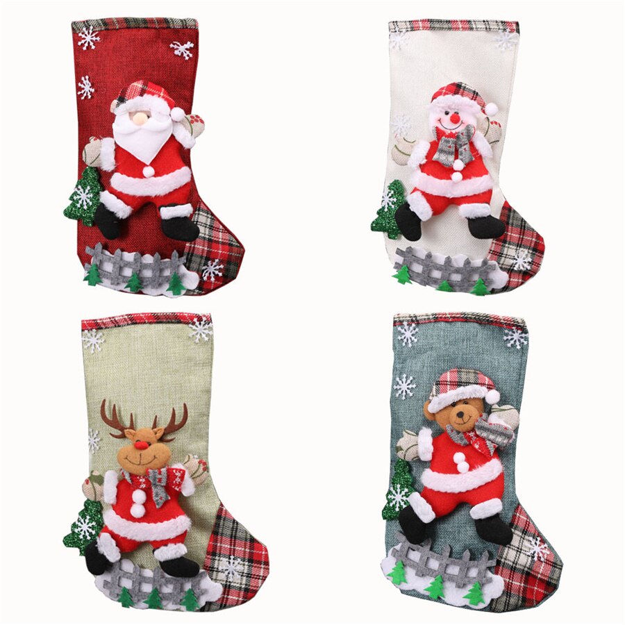 120 pcs Big Christmas Stockings Santa Snowman Reindeer Stocking Candy Bag Gift Holders Xmas Decorations Party Accessory