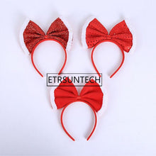 Load image into Gallery viewer, 300pcs Christmas Headband Bow Bowknot Sequin Ornament Hairband Head Adornment Santa Xmas Party Decoration
