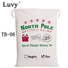 Load image into Gallery viewer, Luvy Christmas Stocking Bags 100pcs/lot Santa Sacks Drawstring Canvas Bag Santa Claus Gift Party Decoration Christmas Candy Bag