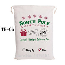 Load image into Gallery viewer, Luvy Christmas Stocking Bags 100pcs/lot Santa Sacks Drawstring Canvas Bag Santa Claus Gift Party Decoration Christmas Candy Bag