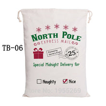 Load image into Gallery viewer, Handmade Christmas Drawstring Bag 20pcs/lot Santa Sacks Canvas Candy Bag Santa Claus Stocking Bag Party Decorations Kids Present