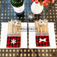 Load image into Gallery viewer, 200pcs Christmas Linen Lace Cutlery Tableware Silverware Holder Dinner Table Decoration Knife And Forks Cover Xmas Ornament