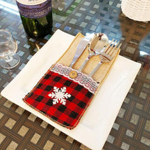 Load image into Gallery viewer, 200pcs Christmas Linen Lace Cutlery Tableware Silverware Holder Dinner Table Decoration Knife And Forks Cover Xmas Ornament
