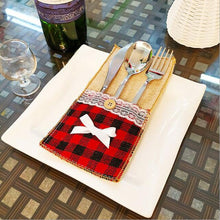 Load image into Gallery viewer, 200pcs Christmas Linen Lace Cutlery Tableware Silverware Holder Dinner Table Decoration Knife And Forks Cover Xmas Ornament