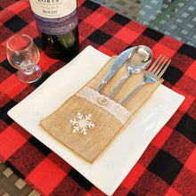 Load image into Gallery viewer, 200pcs Christmas Linen Lace Cutlery Tableware Silverware Holder Dinner Table Decoration Knife And Forks Cover Xmas Ornament
