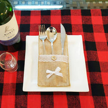 Load image into Gallery viewer, 200pcs Christmas Linen Lace Cutlery Tableware Silverware Holder Dinner Table Decoration Knife And Forks Cover Xmas Ornament