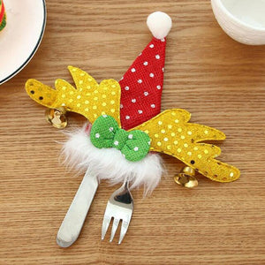 100pcs Christmas Cutlery Bags Silverware Holders Santa Knife Fork Spoon Pockets Party Decorations Hotel Home Tableware Sets