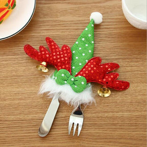 100pcs Christmas Cutlery Bags Silverware Holders Santa Knife Fork Spoon Pockets Party Decorations Hotel Home Tableware Sets