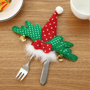 100pcs Christmas Cutlery Bags Silverware Holders Santa Knife Fork Spoon Pockets Party Decorations Hotel Home Tableware Sets