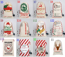 Load image into Gallery viewer, 50pcs/lot 2019 New Arrival Creative Santa Claus bags Drawstring Canvas Santa Sack Christmas Gift Bag Pouch 12 styles