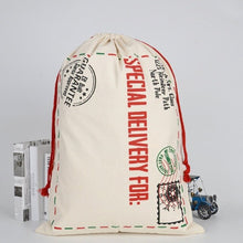 Load image into Gallery viewer, 50pcs/lot 2019 New Arrival Creative Santa Claus bags Drawstring Canvas Santa Sack Christmas Gift Bag Pouch 12 styles