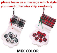 Load image into Gallery viewer, 200pcs/lot good quality Christmas paw stocking gift bags tree ornament decoration cat paw pet plaid bag stocking free shipping