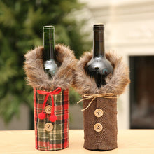 Load image into Gallery viewer, New Christmas Plush Red Wine Sleeve Button Plaid Bow Wine Bottle Cover Christmas Home Decoration WB1052