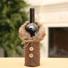 Load image into Gallery viewer, New Christmas Plush Red Wine Sleeve Button Plaid Bow Wine Bottle Cover Christmas Home Decoration WB1052