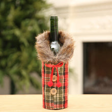 Load image into Gallery viewer, New Christmas Plush Red Wine Sleeve Button Plaid Bow Wine Bottle Cover Christmas Home Decoration WB1052