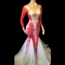 Load image into Gallery viewer, Christmas Party Prom Trumpet Dress Women Birthday Celebration Rhinestone Mermaid Long Dress Elastic Evening Gown Stage Outfits
