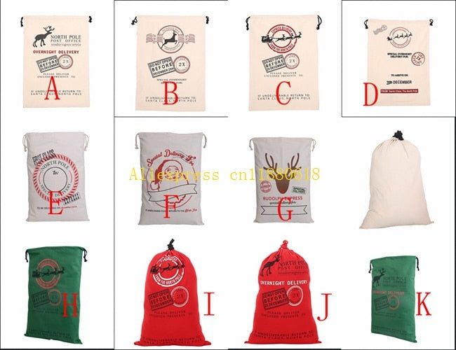 10pcs/lot Free Shipping 2015 New Christmas Gift Bags Large Canvas Santa Sack Color Elk Organic Heavy Canvas drawstring Bag CR12