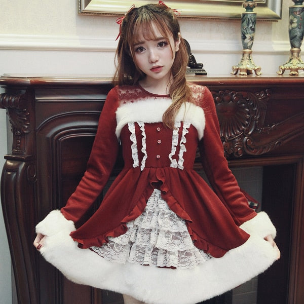 white christmas dresses Cute Christmas Dresses | Santa Double Ruffle Dress main image 1