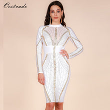 Load image into Gallery viewer, Ocstrade Merry Christmas Party New Year Eve Womens Studded High Quality Rayon Long Sleeve White Bandage Dress Dress