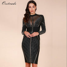 Load image into Gallery viewer, Ocstrade Merry Christmas Party New Year Eve Womens Studded High Quality Rayon Long Sleeve White Bandage Dress Dress