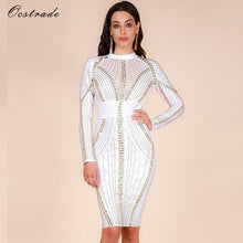 Load image into Gallery viewer, Ocstrade Merry Christmas Party New Year Eve Womens Studded High Quality Rayon Long Sleeve White Bandage Dress Dress